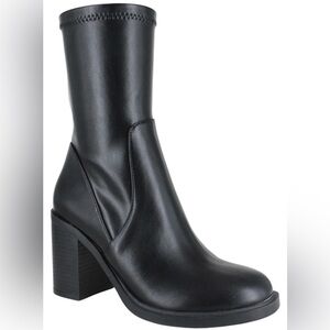 Esprit Fenix Black Stretch Block Heel Boots Size 9 Y2K Minimalist Sock Boot